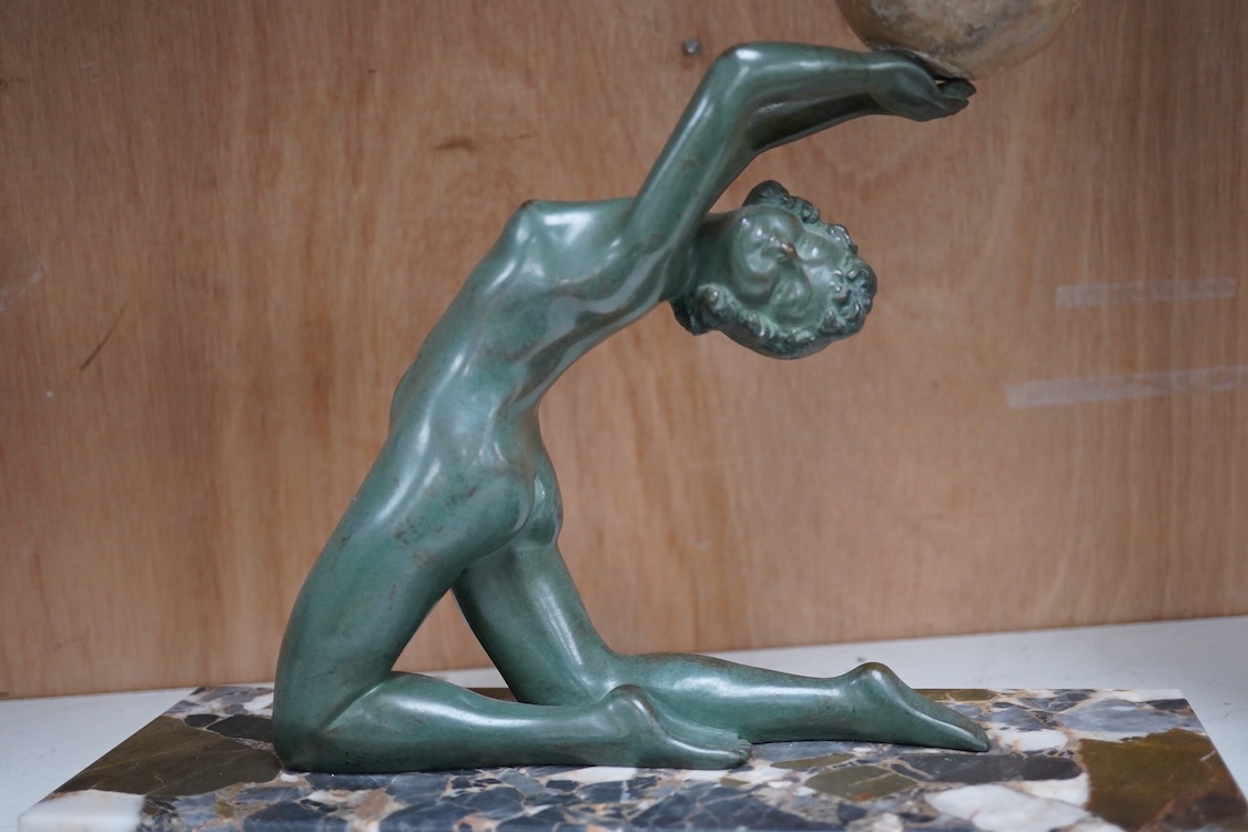 A French Art Deco bronze designed by C. Mirval, on marble plinth, engraved signature, 27cm